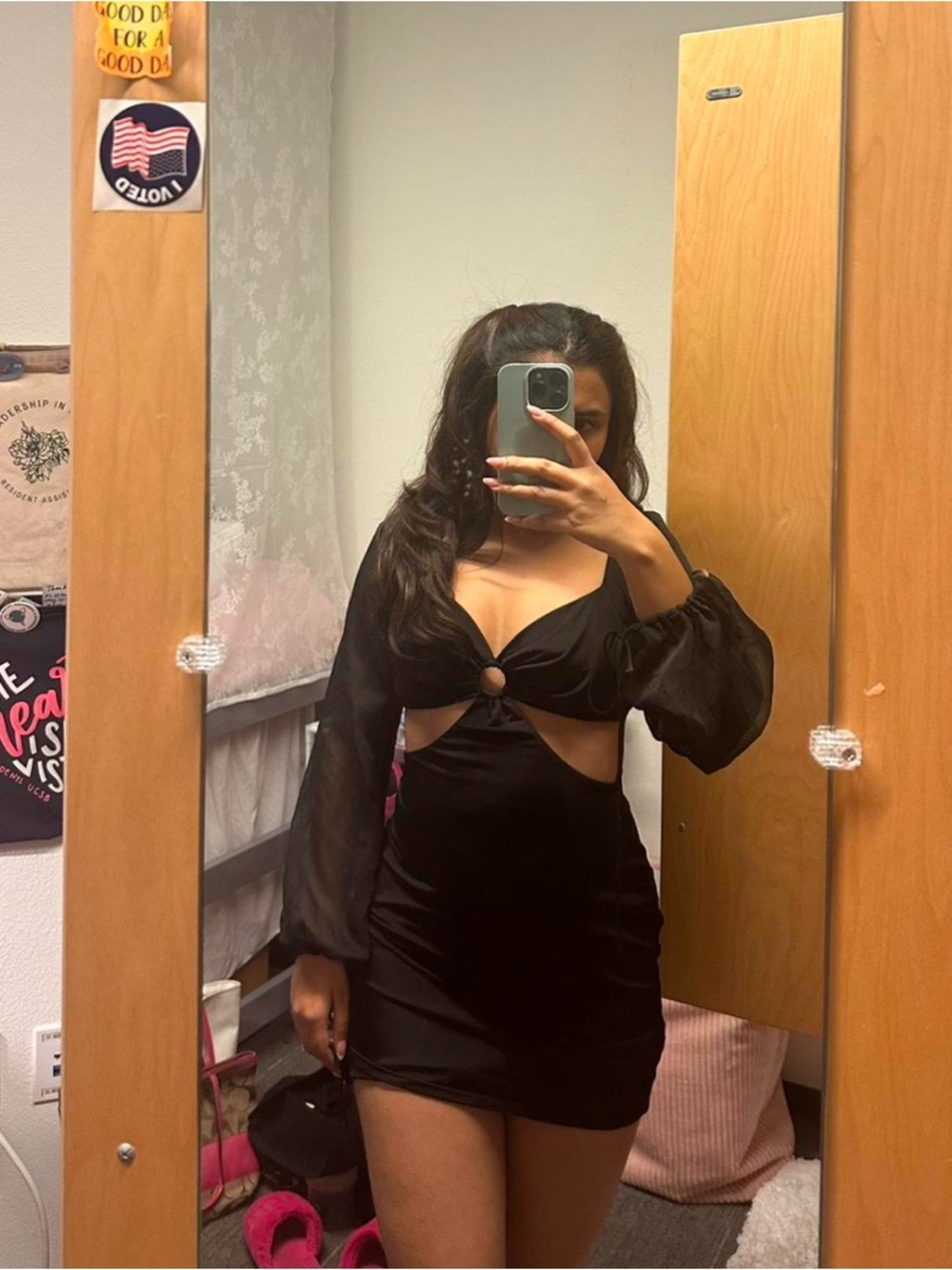 Lucy in the Sky Black Mini Dress with Cutout Detail